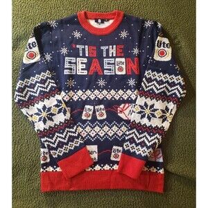 Miller Light Christmas Ugly Sweater Mens Sz M Beer Snowflakes Pullover